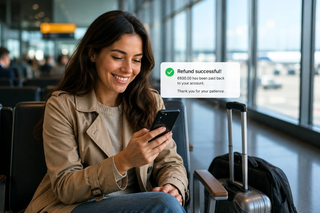 Passenger receiving a successful flight ticket refund